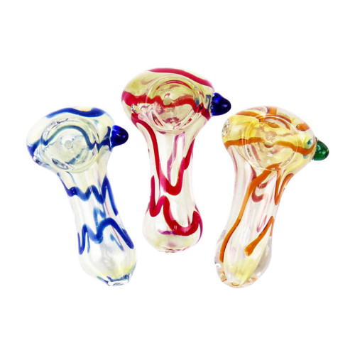 2.5 INCH GOLD FUMED WITH LINING ART GLASS HAND PIPE 38GM 3CT/PK - ASSORTED COLOR